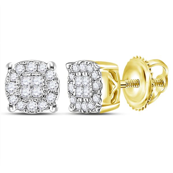 Princess Round Diamond Cluster Earrings 1/4 Cttw 14KT Yellow Gold