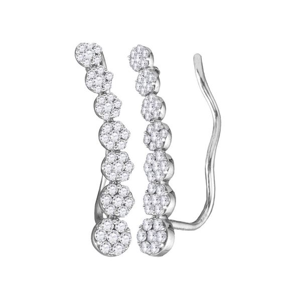 Round Diamond Cluster Climber Earrings 1/2 Cttw 10KT White Gold