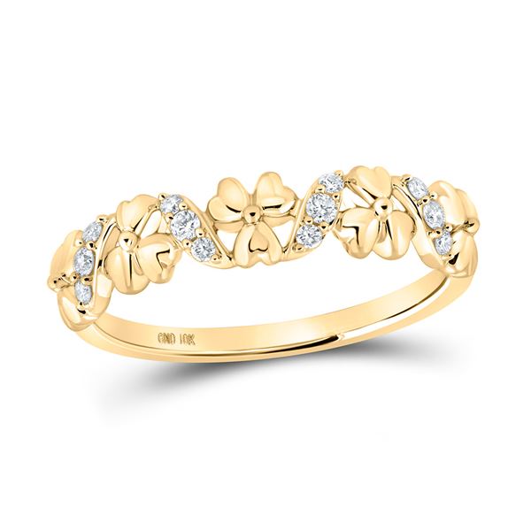 Round Diamond Flower Band Ring 1/8 Cttw 10KT Yellow Gold