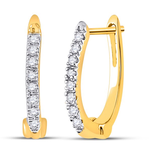 Round Prong-set Diamond Single Row Hoop Earrings 1/12 Cttw 10KT Yellow Gold