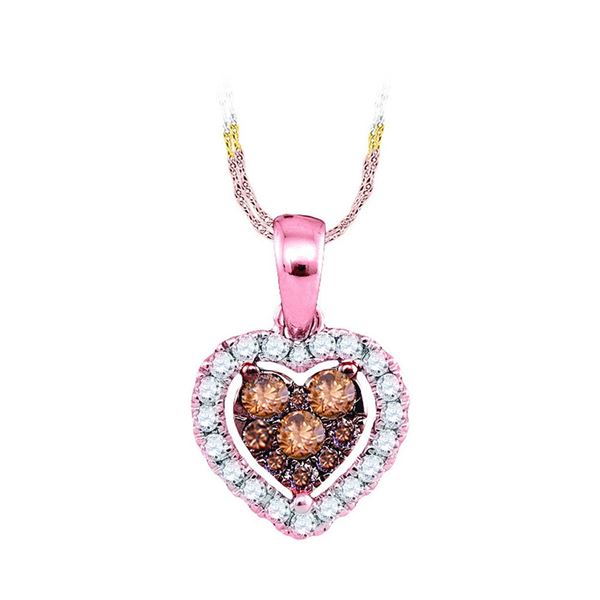 Round Brown Diamond Frame Heart Cluster Pendant 1/3 Cttw 14KT Rose Gold