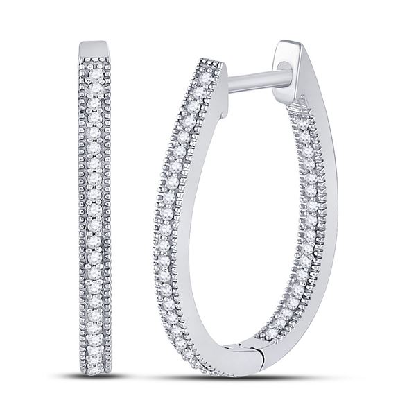 Round Diamond Hoop Earrings 1/4 Cttw 10KT White Gold