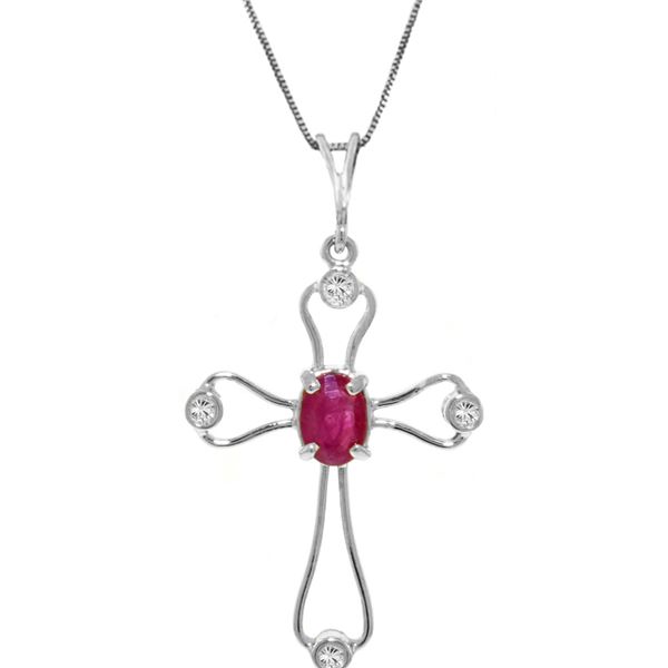 Genuine 0.57 ctw Ruby & Diamond Necklace 14KT White Gold - REF-42X2M