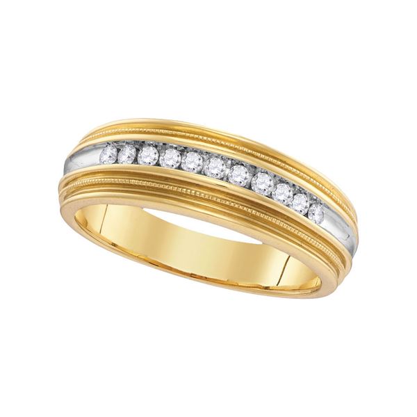 Round Diamond Two-tone Milgrain Wedding Anniversary Band Ring 1/4 Cttw 10KT Yellow Gold