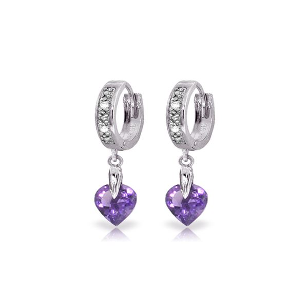 Genuine 1.77 ctw Amethyst & Diamond Earrings 14KT White Gold - REF-35F2Z