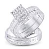 Image 1 : Diamond Cluster Matching Wedding Set 1/3 Cttw 14KT White Gold