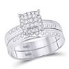 Image 2 : Diamond Cluster Matching Wedding Set 1/3 Cttw 14KT White Gold