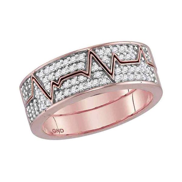 Round Diamond 2-Piece Heartbeat Band Ring 1/3 Cttw 10KT Rose Gold