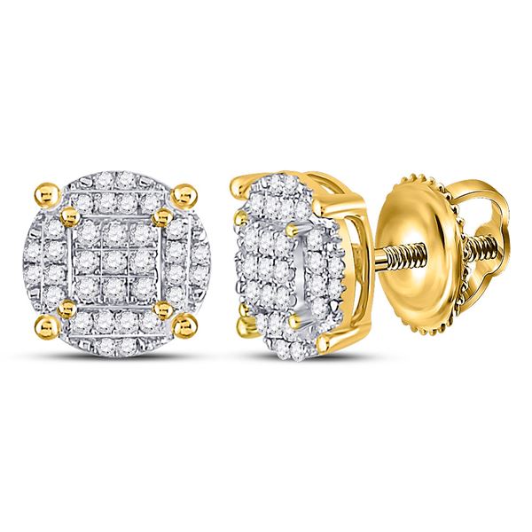 Round Diamond Cluster Earrings 1/2 Cttw 10KT Yellow Gold