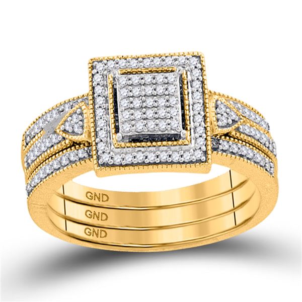 Square 3-Piece Bridal Wedding Ring Band Set 1/3 Cttw 10KT Yellow Gold