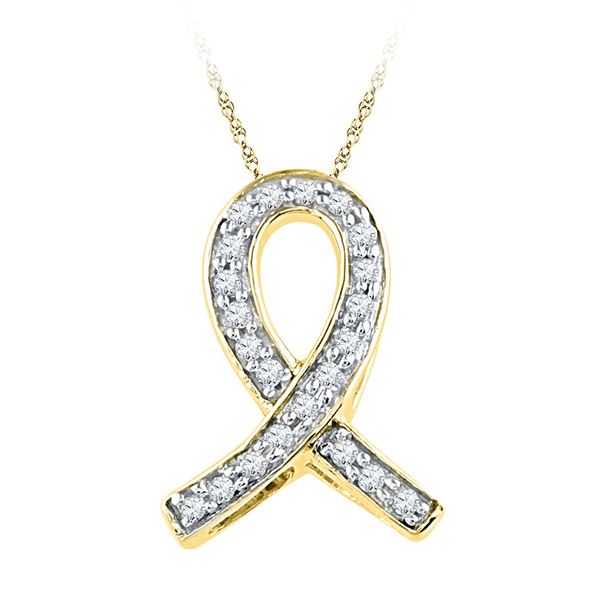 Diamond Ribbon Awareness Symbol Pendant 1/10 Cttw 10KT Yellow Gold