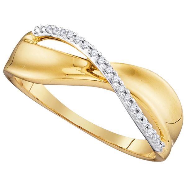 Round Diamond Single Row Crossover Band Ring 1/20 Cttw 10KT Yellow Gold