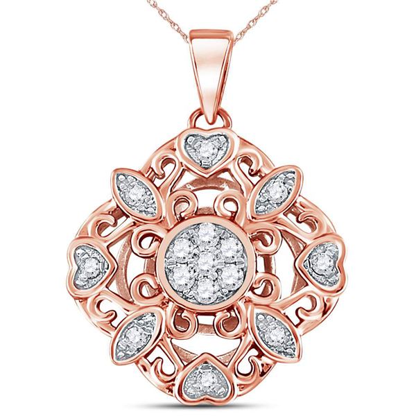 Round Diamond Diagonal Square Heart Cluster Pendant 1/4 Cttw 14KT Rose Gold