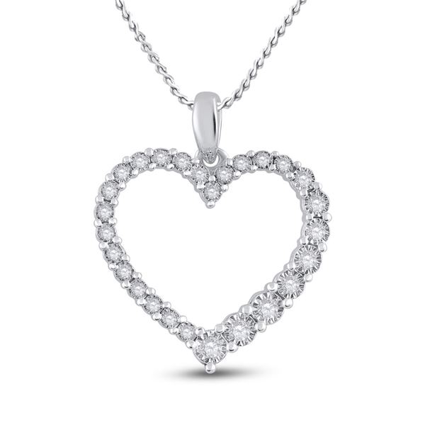 Round Diamond Outline Heart Pendant 1/6 Cttw 14KT White Gold