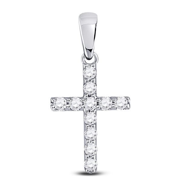 Round Diamond Faith Cross Pendant 1/5 Cttw 14KT White Gold