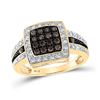 Image 1 : Round Brown Diamond Square Cluster Ring 1/2 Cttw 10KT Yellow Gold