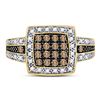 Image 2 : Round Brown Diamond Square Cluster Ring 1/2 Cttw 10KT Yellow Gold