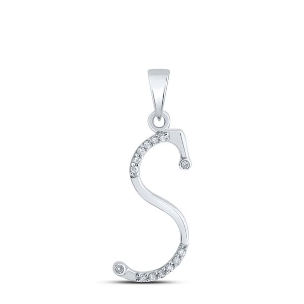 Round Diamond S Initial Letter Pendant 1/10 Cttw 10KT White Gold