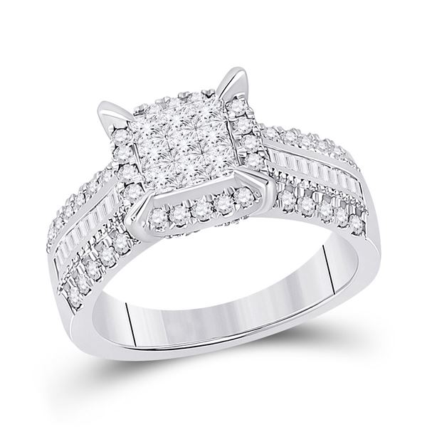 Princess Diamond Square Cluster Ring 1 Cttw 14KT White Gold