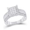 Image 1 : Princess Diamond Square Cluster Ring 1 Cttw 14KT White Gold