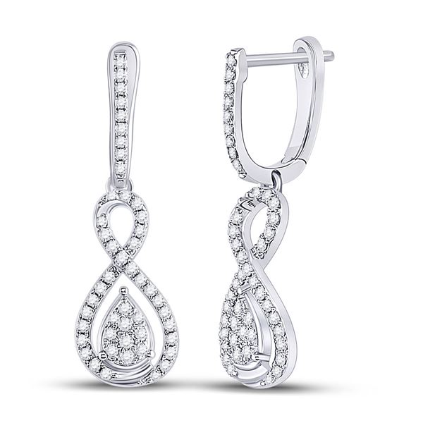 Round Diamond Teardrop Dangle Earrings 3/8 Cttw 10KT White Gold