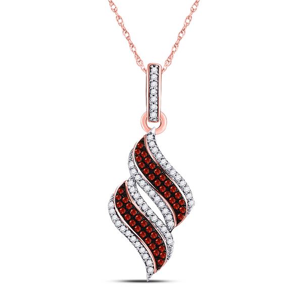 Round Red Color Enhanced Diamond Cascading Fashion Pendant 1/3 Cttw 10KT Rose Gold