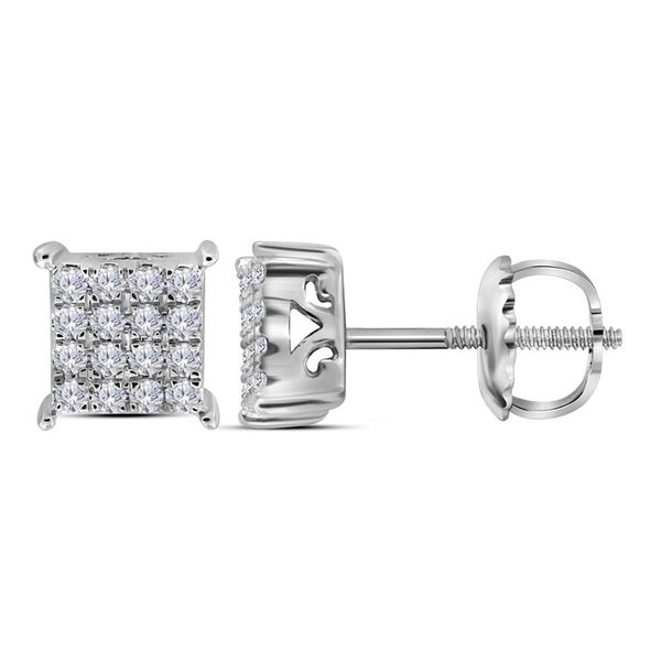 Round Diamond Square Earrings 1/4 Cttw 10KT White Gold