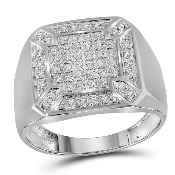Round Diamond Square Cluster Ring 1/3 Cttw 10KT White Gold