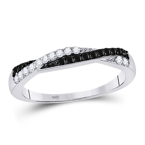 Round Black Color Enhanced Diamond Crossover Band Ring 1/4 Cttw 10KT White Gold