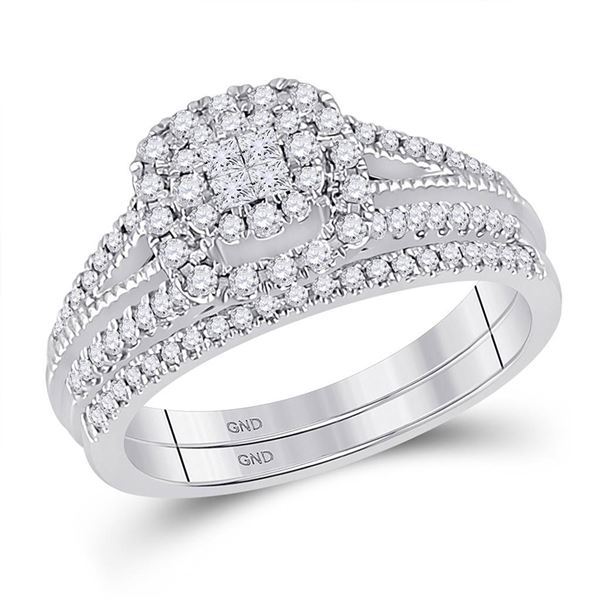 Bridal Wedding Ring Band Set 1/2 Cttw 14KT White Gold