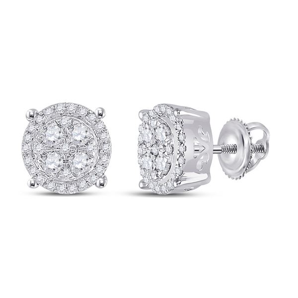 Round Diamond Cluster Earrings 1/2 Cttw 10KT White Gold