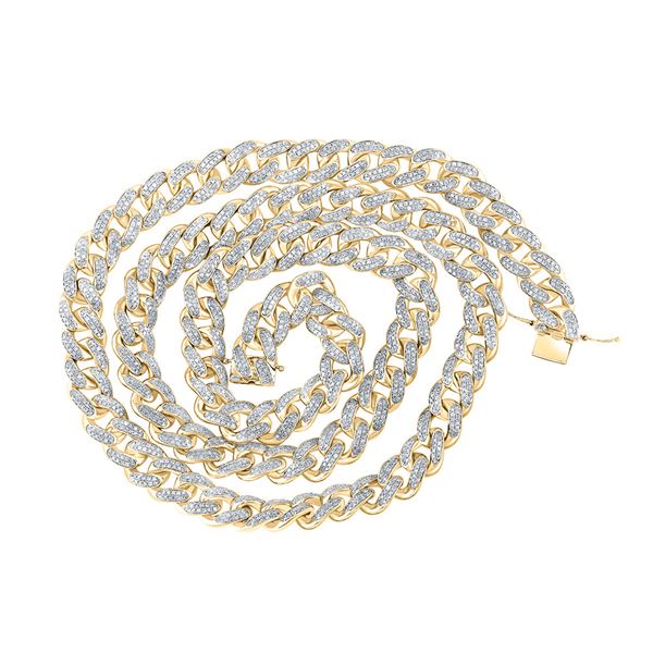 Round Diamond Cuban Link Chain Necklace 13-1/5 Cttw 10KT Yellow Gold