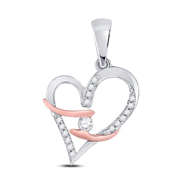 Round Diamond Fashion Heart Pendant 1/8 Cttw 10KT White Gold