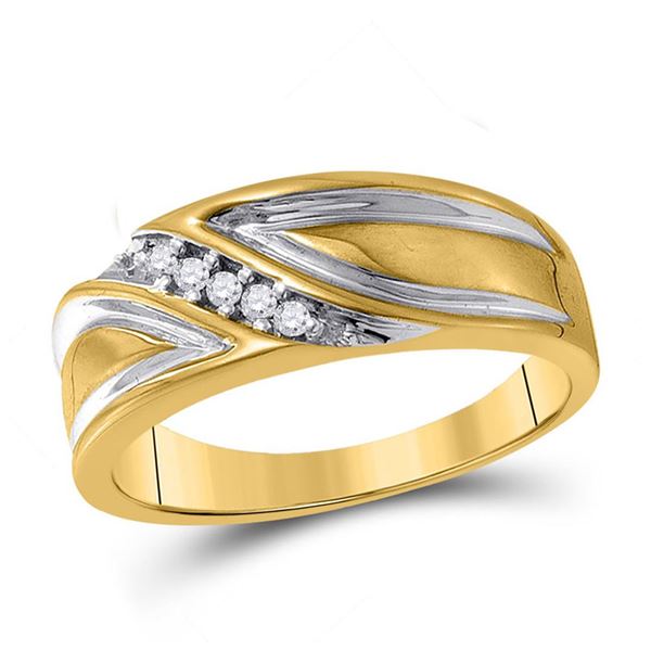 Round Diamond Wedding Diagonal Band Ring 1/10 Cttw 10KT Yellow Gold