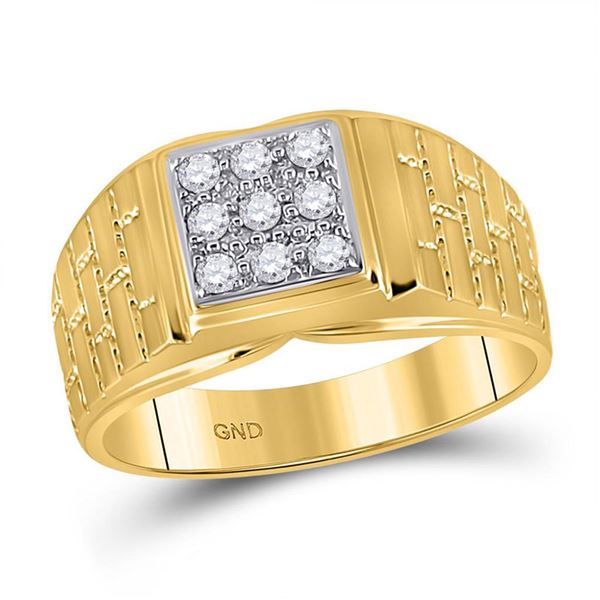 Round Diamond Brick Square Ring 1/4 Cttw 10KT Yellow Gold