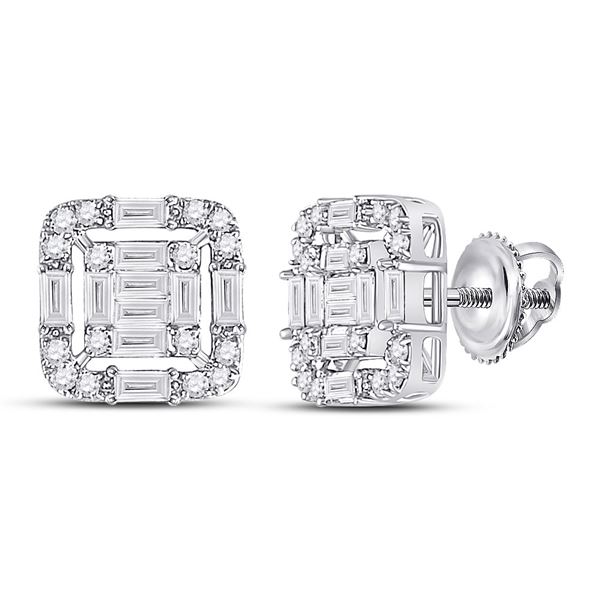 Baguette Diamond Cluster Fashion Earrings 5/8 Cttw 14KT White Gold