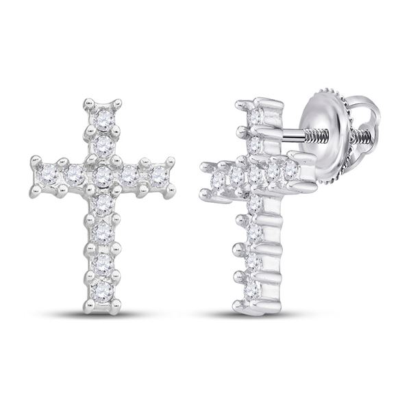 Round Diamond Cross Earrings 1/10 Cttw 10KT White Gold