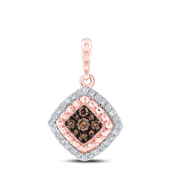 Round Brown Diamond Offset Square Pendant 1/4 Cttw 10KT Rose Gold