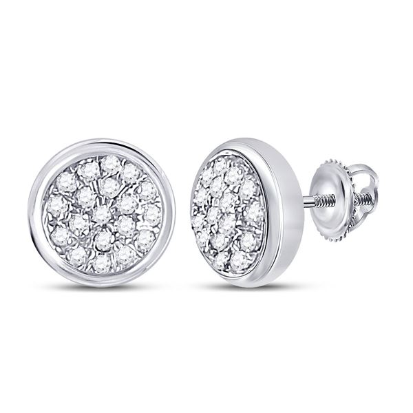 Round Diamond Concentric Cluster Earrings 1/10 Cttw 10KT White Gold
