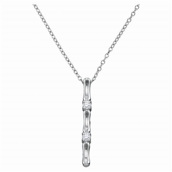 Round Diamond Vertical Bar Necklace 1/10 Cttw 10KT White Gold