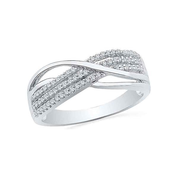 Round Diamond Crossover Band Ring 1/5 Cttw 10KT White Gold