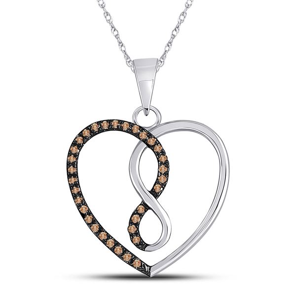 Round Brown Diamond Heart Infinity Pendant 1/8 Cttw 10KT White Gold