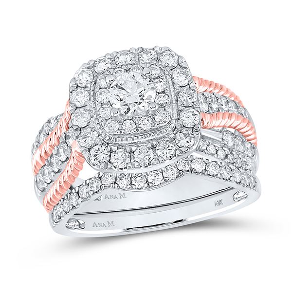 Diamond Bridal Wedding Ring Band Set 1-1/2 Cttw 14KT Two-tone Gold