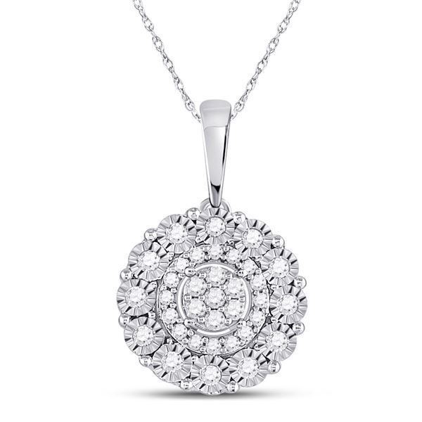 Round Diamond Fashion Halo Cluster Pendant 1/6 Cttw 10KT White Gold