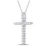 Image 2 : Round Diamond Cross Pendant 1 Cttw 14KT White Gold