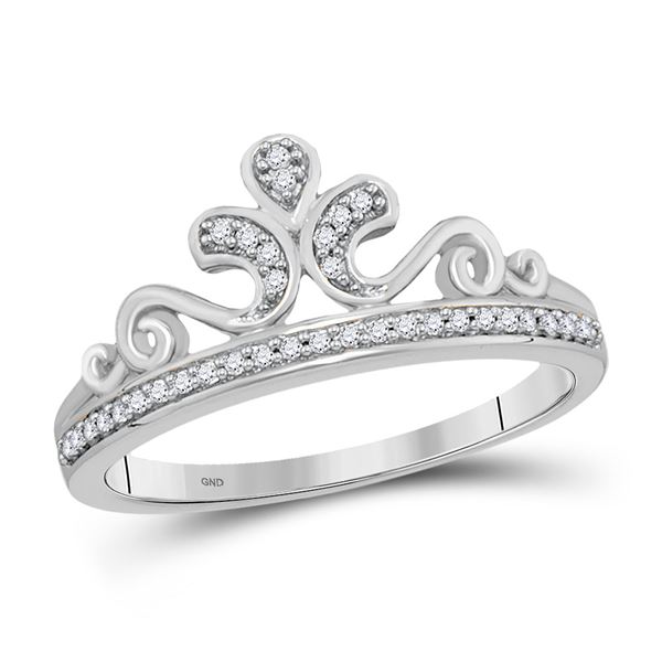 Round Diamond Crown Tiara Fashion Ring 1/10 Cttw 10KT White Gold
