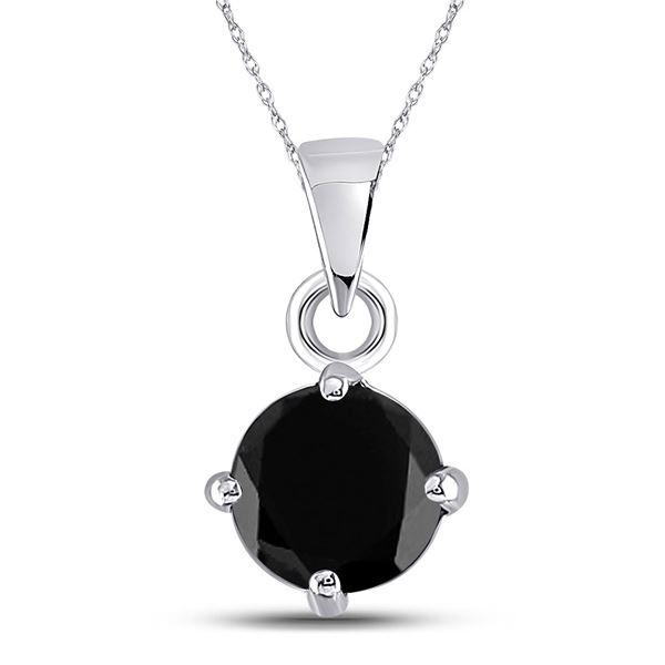 Round Black Color Enhanced Diamond Solitaire Pendant 2 Cttw 10KT White Gold