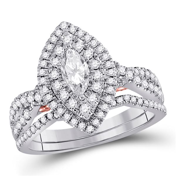 Bridal Wedding Ring Band Set 1 Cttw 14KT Two-tone Gold