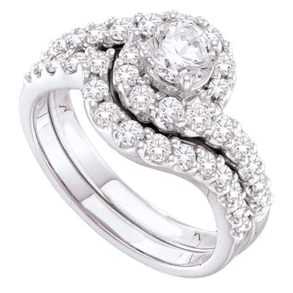 Diamond Bridal Wedding Ring Band Set 1-3/8 Cttw 14KT White Gold