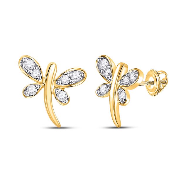 Round Diamond Dragonfly Butterfly Bug Stud Earrings 1/20 Cttw 10KT Yellow Gold